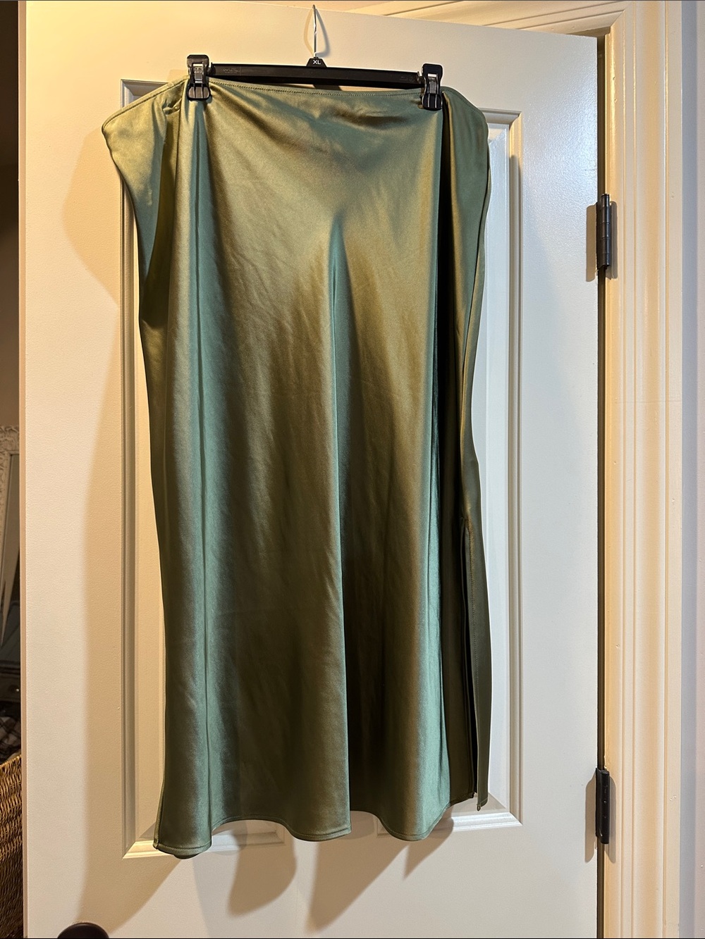 Old Navy Olive Satin-Look Midi Skirt